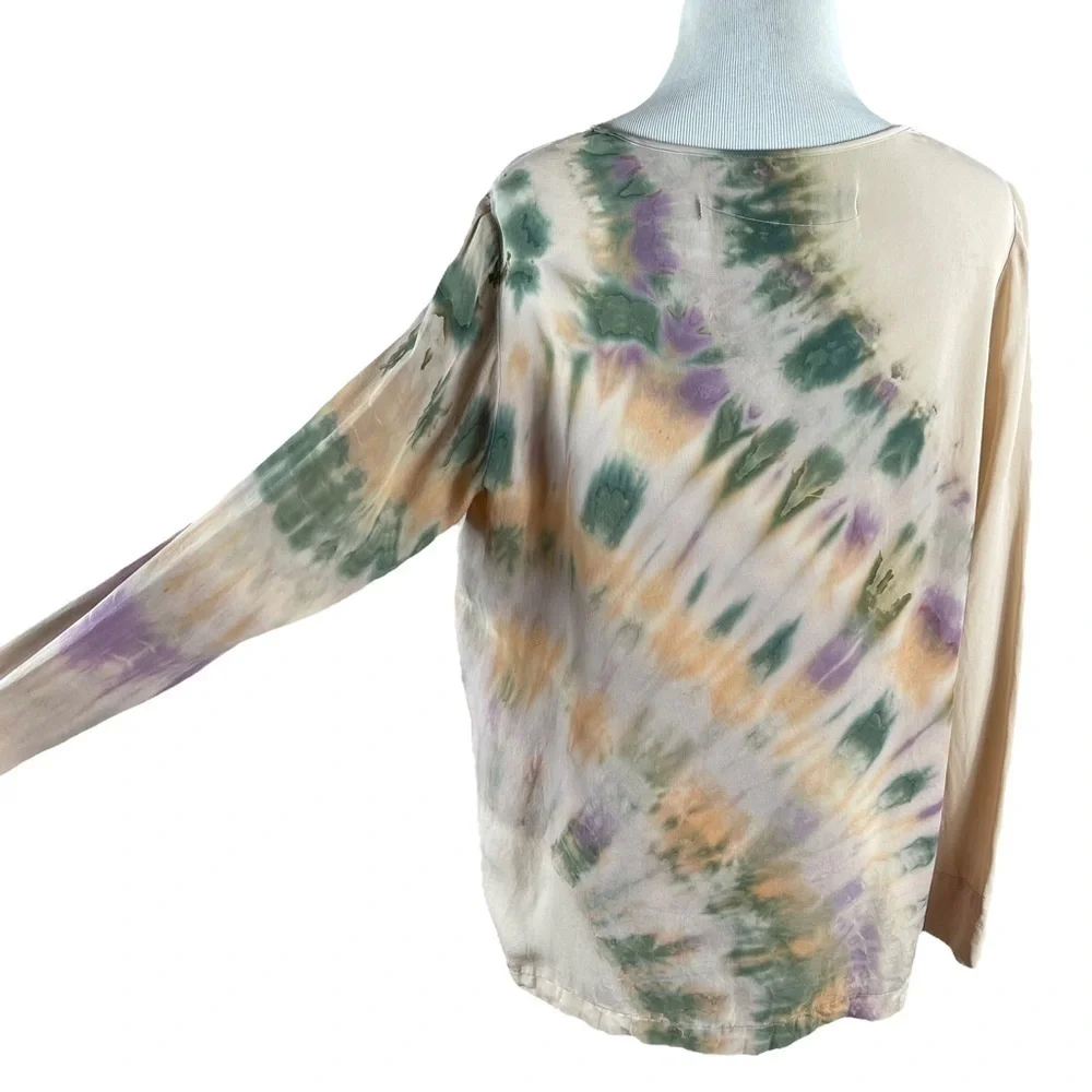 Raquel Allegra 100% Silk Blouse Tie Dye Ink Blot Size 1 Made in LA Nude Neutral - Picture 2 of 16